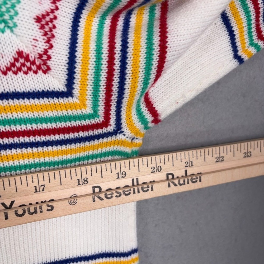 ModCloth Hoodie Sweater Womens Large White Multi Stripe Fair Isle Retro Boho - Picture 5 of 7